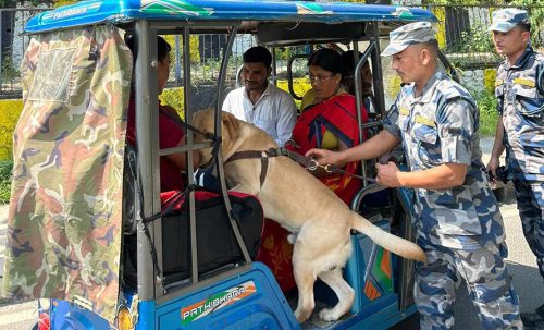 वीरगञ्ज र बेलहिया नाकामा सशस्त्र प्रहरीको तालिम प्राप्त कुकुर परिचालन